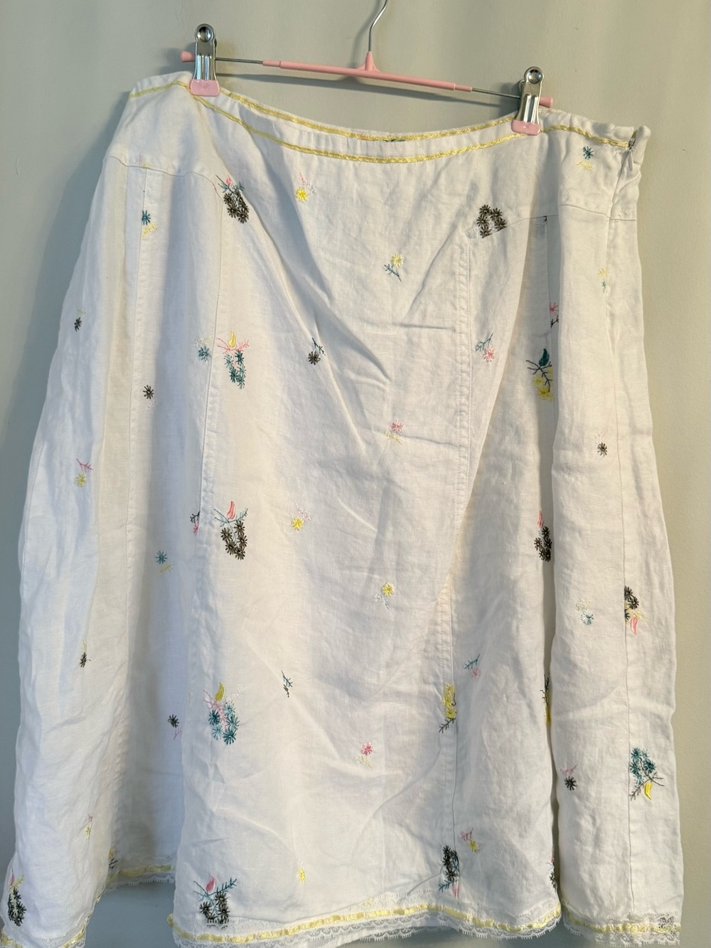 100% Linen Floral Embroidered A-Line Skirt